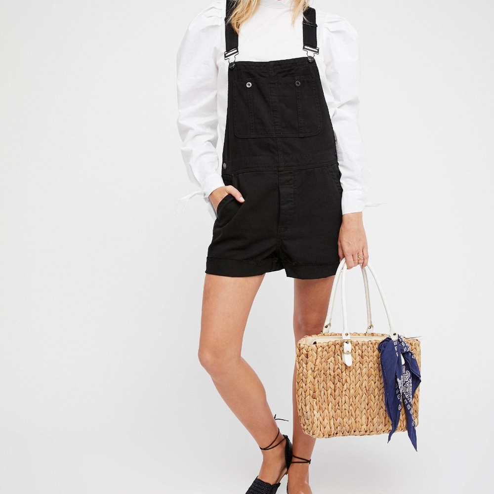 Free People Black Denim Boyfriend Shortall